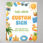 Summer Beach Birthday Party Table Sign Poster (Voorkant)