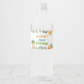 Summer Beach Birthday Party Water Bottle Label Waterfles Etiket (Voorkant)