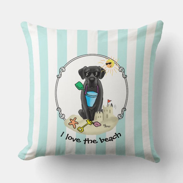 Summer Beach Black Lab Labrador Retriever Cute Kussen (Voorkant)