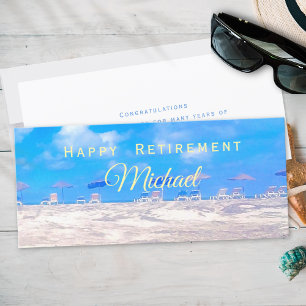 Summer Beach Blue White Happy Retirement Kaart