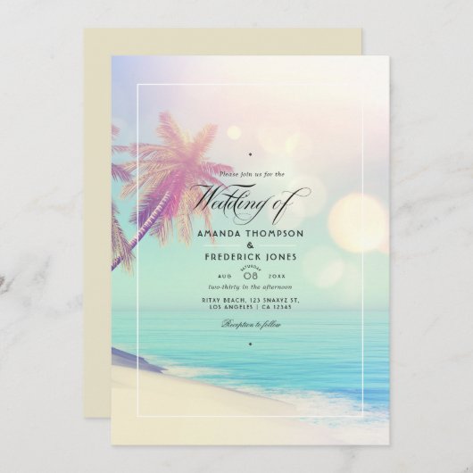 Summer Beach Bokeh Wedding Invitation Kaart (Voorkant / Achterkant)