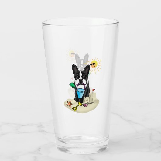 Summer Beach Boston Terrier Dog (zwart) Cute Glas (Achterkant)