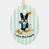 Summer Beach Boston Terrier Dog (zwart) Cute Keramisch Ornament (Achterkant)