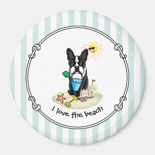 Summer Beach Boston Terrier Dog (zwart) Cute Magneet
