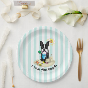 Summer Beach Boston Terrier Dog (zwart) Cute Papieren Bordje