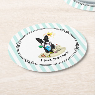 Summer Beach Boston Terrier Dog (zwart) Cute Ronde Kartonnen Onderzetter