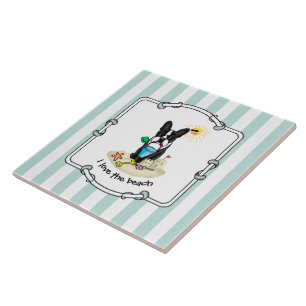 Summer Beach Boston Terrier Dog (zwart) Cute Tegeltje
