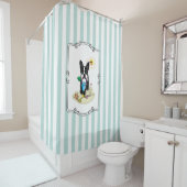 Summer Beach Boston Terrier (zwart) - Cute Dog Douchegordijn (In situ)