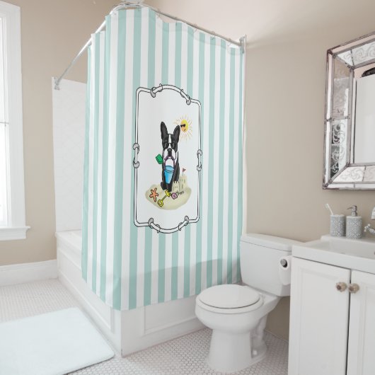 Summer Beach Boston Terrier (zwart) - Cute Dog Douchegordijn (In situ)