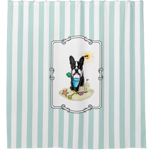 Summer Beach Boston Terrier (zwart) - Cute Dog Douchegordijn (Voorkant)