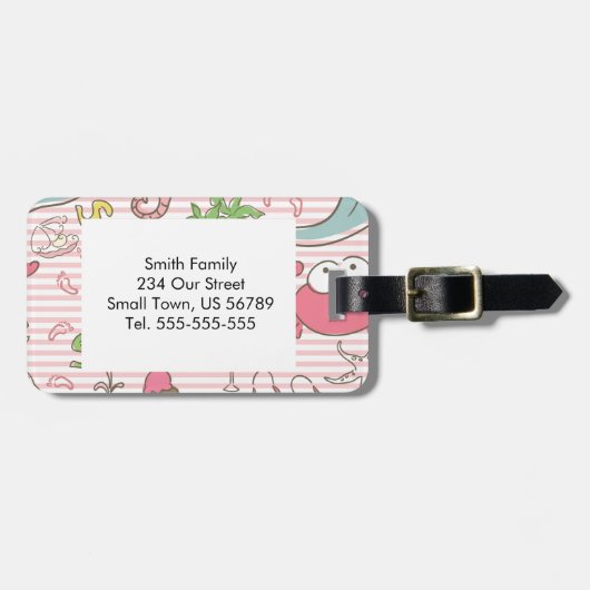 Summer Beach Cartoon on Stripes Bagagelabel (Voorkant horizontaal)