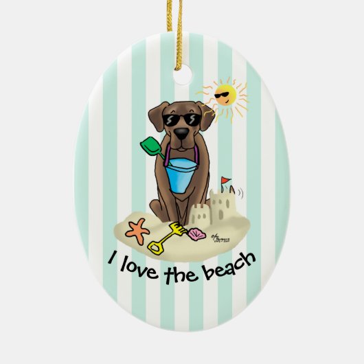 Summer Beach Chocolate Lab Dog Labrador Retriever Keramisch Ornament (Achterkant)