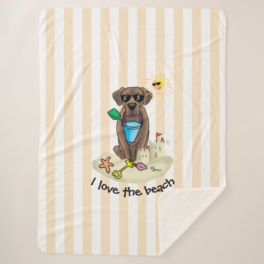 Summer Beach Chocolate Lab Dog Labrador Retriever Sherpa Deken (Voorkant)