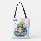 Summer Beach Cool Surf Cat Tote Bag (Achterkant)