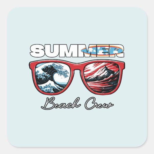 Summer Beach Crew - Zomervibes Vierkante Sticker (Voorkant)