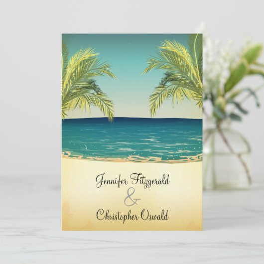 Summer Beach en Palm Trees Wedding Kaart (Staand voorkant)