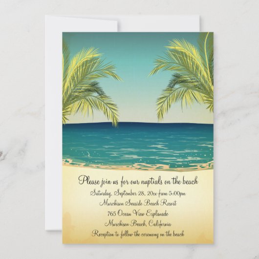Summer Beach en Palm Trees Wedding Kaart (Achterkant)