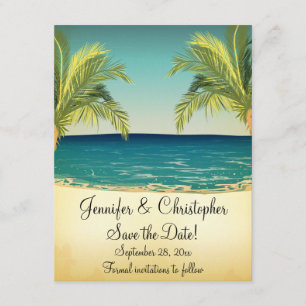 Summer Beach en Palm Trees Wedding Save the Date