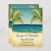 Summer Beach en Palm Trees Wedding Save the Date (Voorkant / Achterkant)