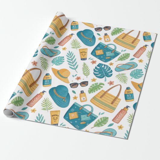 Summer Beach Essentials Pattern (1) Cadeaupapier (Uitgerold)