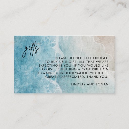Summer Beach Gift Registry Huwelijksreis Fonds Bru Informatiekaartje (Voorkant)