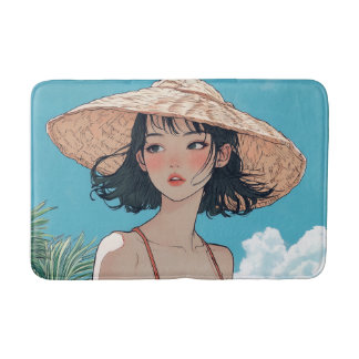 Summer Beach Girl Anime Bath Mat