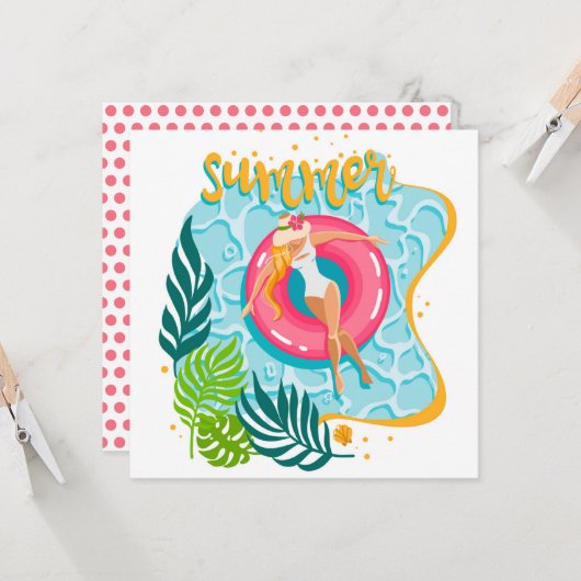 Summer Beach Girl Wenskaart Kaart (Voorkant / Achterkant in situ)