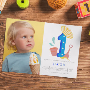 Summer Beach Girls 1st Birthday Foto Kaart