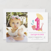 Summer Beach Girls 1st Birthday Foto Kaart (Voorkant)