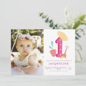 Summer Beach Girls 1st Birthday Foto Kaart (Staand voorkant)