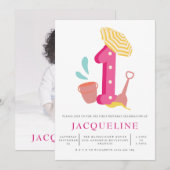 Summer Beach Girls 1st Birthday Party Kaart (Voorkant / Achterkant)