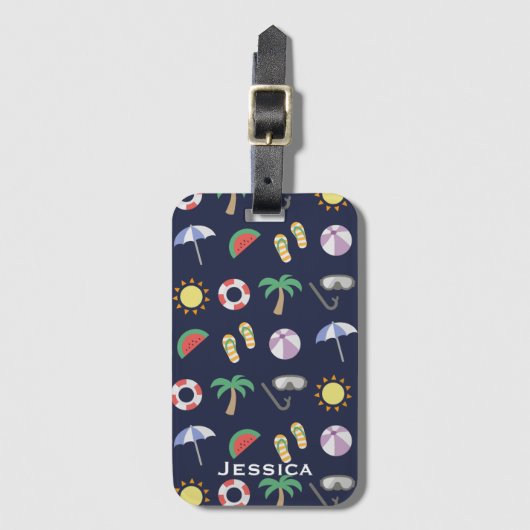 Summer Beach Holiday Blue Pattern - Gepersonalisee Bagagelabel (Voorkant (verticaal))