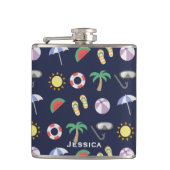 Summer Beach Holiday Blue Pattern - Gepersonalisee Heupfles (Voorkant)