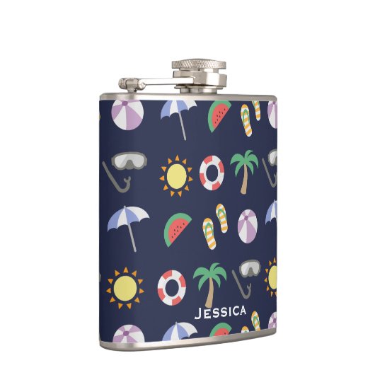 Summer Beach Holiday Blue Pattern - Gepersonalisee Heupfles (Rechts)