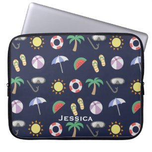 Summer Beach Holiday Blue Pattern - Gepersonalisee Laptop Sleeve