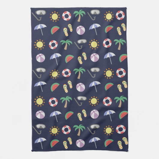 Summer Beach Holiday Blue Pattern Theedoek (Verticaal)