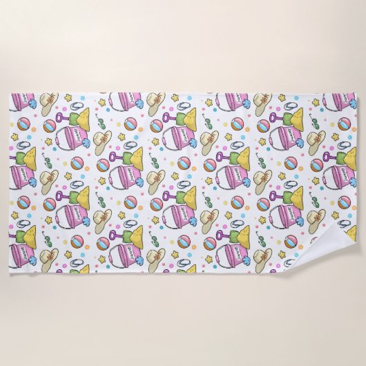 Summer Beach Holiday Doodles Pattern Strandlaken (Voorkant)
