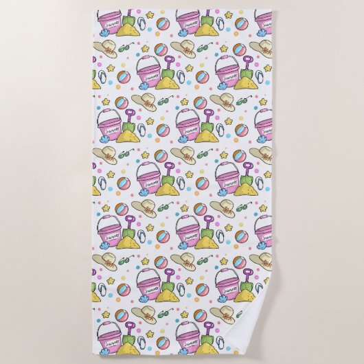 Summer Beach Holiday Doodles Pattern Strandlaken (Voorkant)