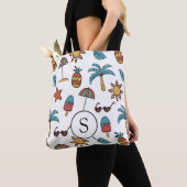 Summer Beach Holiday Illustrated Collage Monogram Tote Bag (Dichtbij)