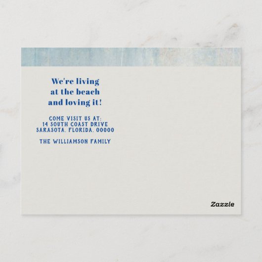 Summer Beach House Retro Van New Address Briefkaart (Achterkant)