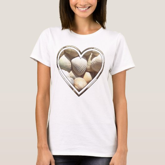 Summer Beach Life, Heart met Seashells T-shirt (Voorkant)