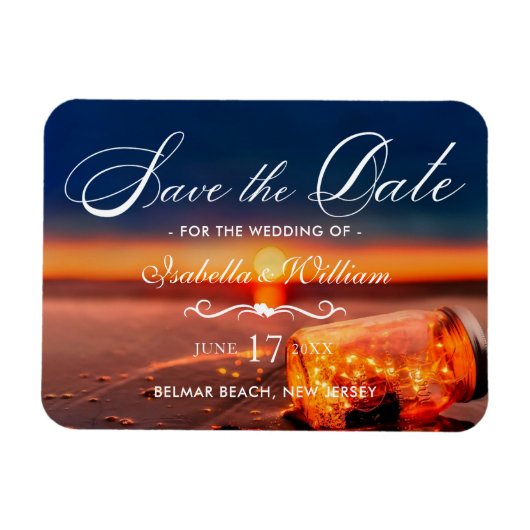 Summer Beach Mason Jar Blue Night Save the Date Magneet (Horizontaal)