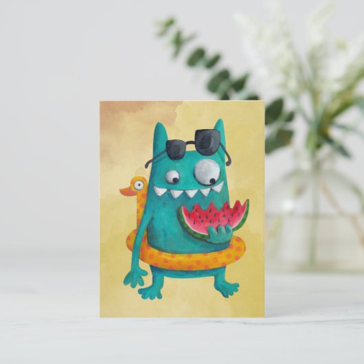 Summer Beach Monster Briefkaart (Staand voorkant)