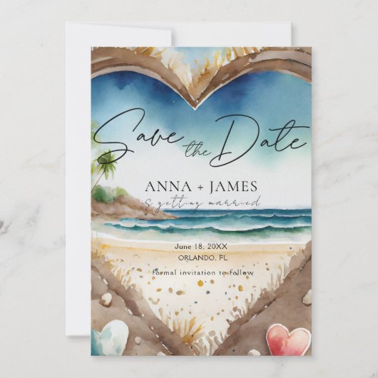 Summer Beach Ocean Waterverf Save The Date Kaart (Voorkant)