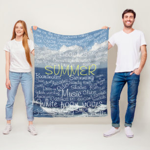 Summer Beach Ocean Waves Typografie Fleece Deken