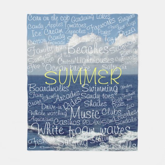 Summer Beach Ocean Waves Typografie Fleece Deken (Voorkant)