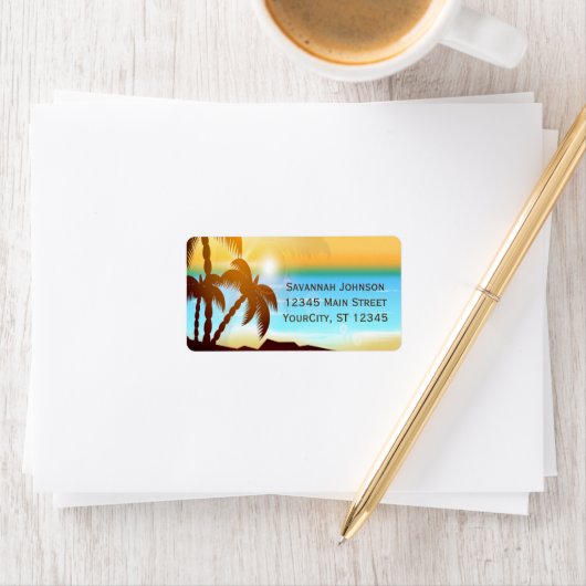 Summer Beach Palm Trees Aangepaste Adresetiketten Etiket (Insitu)