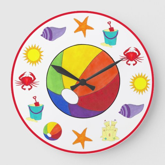 Summer Beach Party Sandcastle Starfish Beachball Grote Klok (Voorkant)