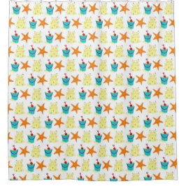Summer Beach Party Sandcastle Starfish Pail Shovel Douchegordijn
