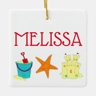 Summer Beach Party Sandcastle Starfish Pail Shovel Keramisch Ornament